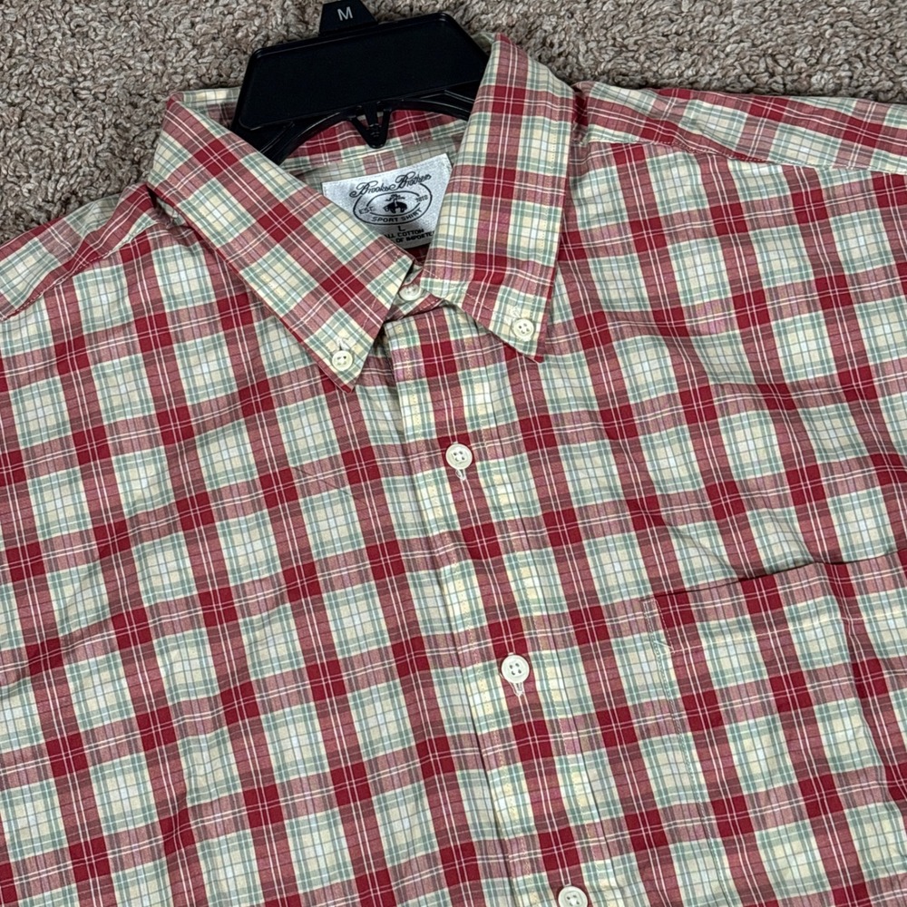 Vintage Brooks Brothers Mens L Plaid Short Sleeve Button Down Sport Shirt